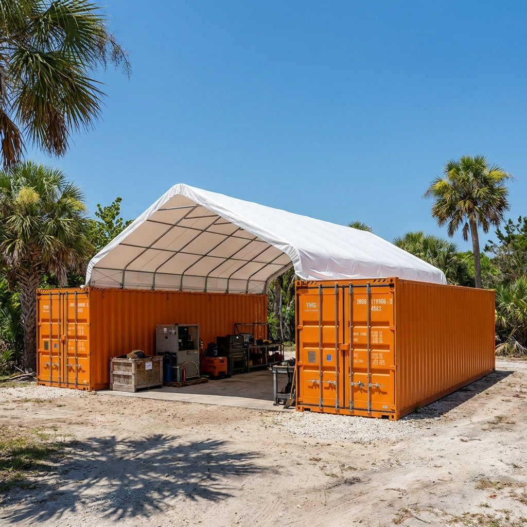 30' x 40' PVC Fabric Container Peak Roof Shelter Pro Series, Fire Retardant, UV Protected, TMG-ST3042CV (Previously ST3041CV)