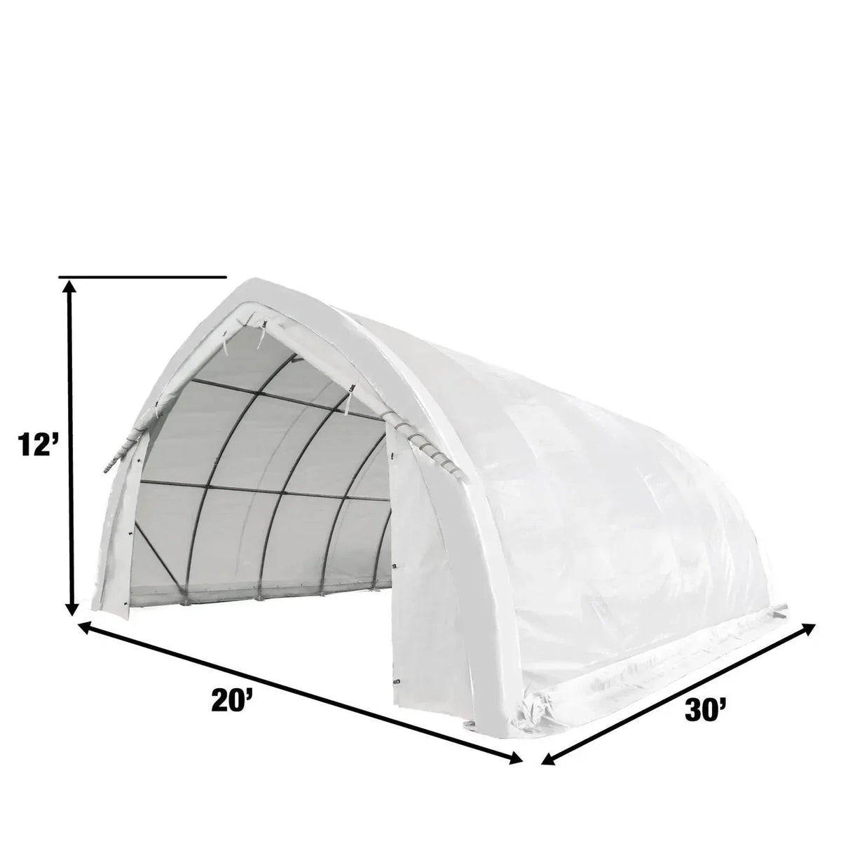 20' x 30' Arch Wall Peak Ceiling Storage Shelter with Heavy Duty 11 oz PE Cover & Drive Through Doors, TMG-ST2032P (Previously ST2031P)