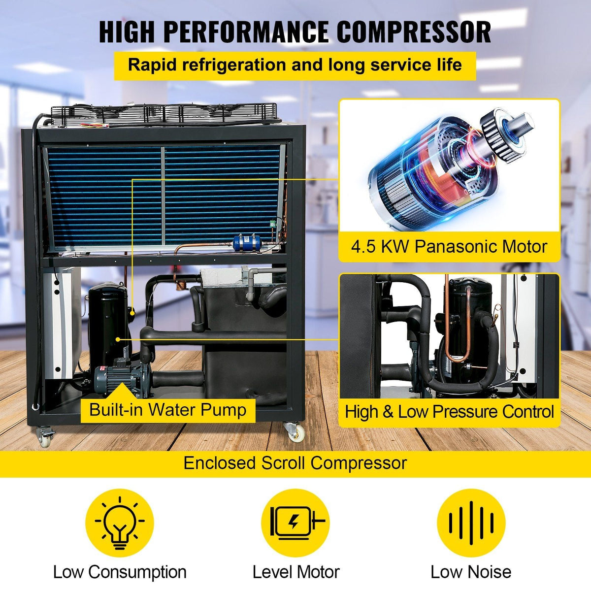 VEVOR Water Chiller 6Ton Capacity, Industrial Chiller 6Hp, Air-Cooled Water Chiller, Finned Condenser, with Micro-Computer Control, Stainless Steel Water Tank Chiller Machine for Cooling Water