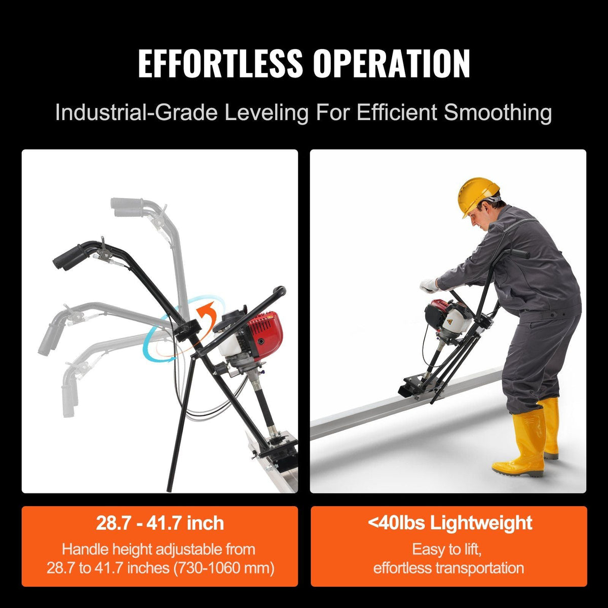 VEVOR Gas Concrete Power Screed, 6ft/8ft/11ft Aluminum Board Straight Edge Bar Set, 4 Stroke Cement Finishing Vibrating Motor w/ Height Adjustable Handles, High Efficient Concrete Tool 6500RPM