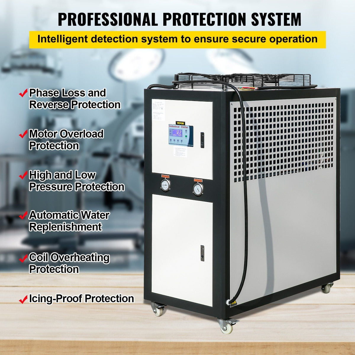 VEVOR Water Chiller 6Ton Capacity, Industrial Chiller 6Hp, Air-Cooled Water Chiller, Finned Condenser, with Micro-Computer Control, Stainless Steel Water Tank Chiller Machine for Cooling Water